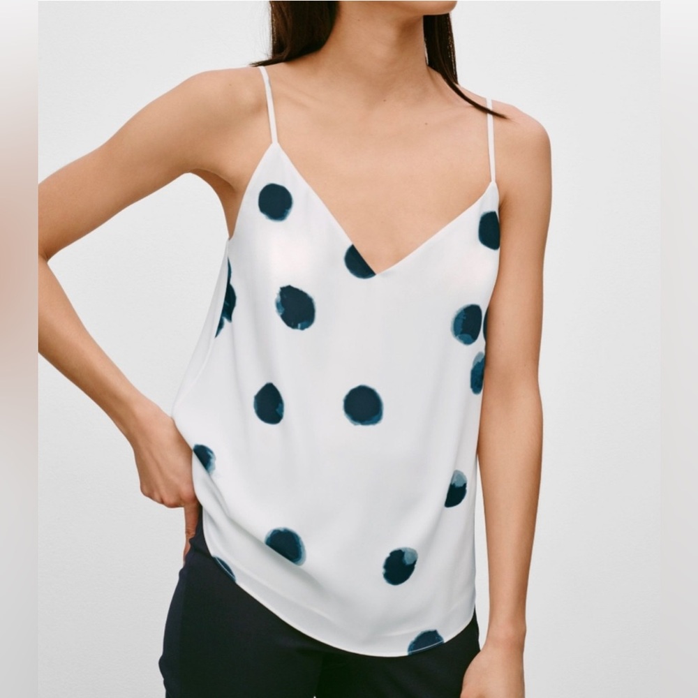 Aritzia Babaton Size XS Everly Camisole Tank Top White Blue Navy Polka Dot
